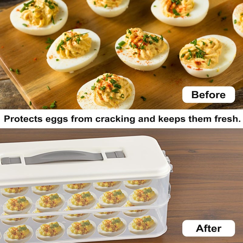 BSTKEY Deviled Egg Containers with Lid, 4 Layer Deviled Egg Platter Carrier Trays for 48 Eggs, Fridge Stackable Portable Egg Holder with Handle for Home Kitchen Party Easter Picnic - Image 3